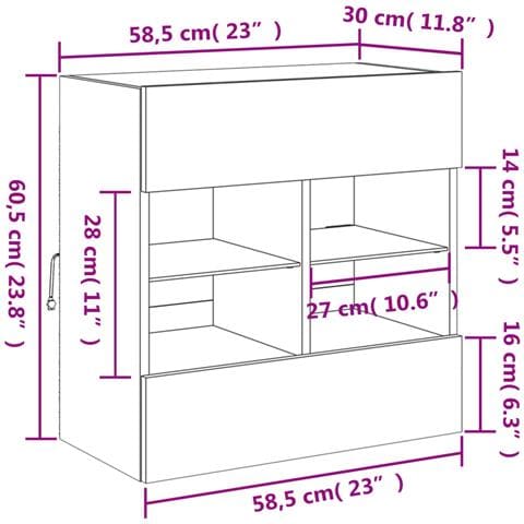 Mobile TV a Parete con Luci LED Bianco 58,5x30x60,5 cm - Foto 2