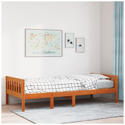 Letto Bambini Senza Materasso Marrone Cera 90x200 Cm Legno Pino - Foto 1