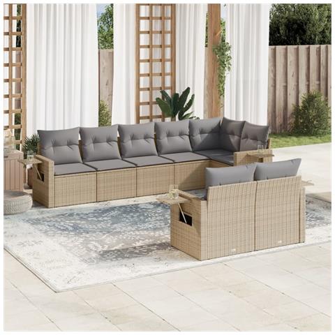 Set Divano Da Giardino 8 Pz Con Cuscini Beige In Polyrattan - Foto 1