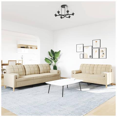 Set Divani 2 Pz Con Poggiapiedi Crema In Tessuto - Foto 3