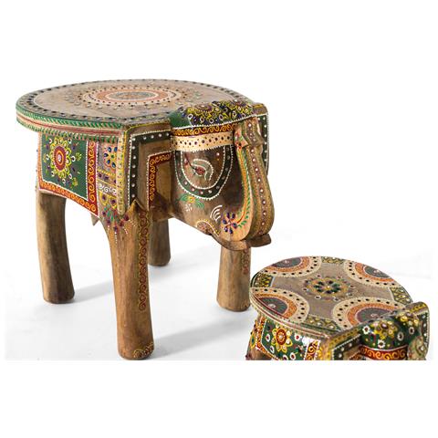 Set Di 2 Statuette Di Elefanti In Legno Intagliate E Dipinte A Mano - Foto 2