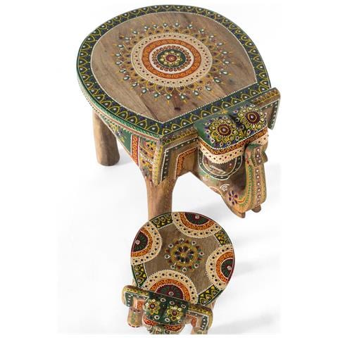 Set Di 2 Statuette Di Elefanti In Legno Intagliate E Dipinte A Mano - Foto 3