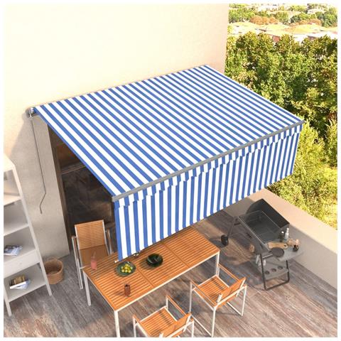 Tenda Sole Retrattile Manuale Con Parasole 4x3m Blu E Bianco - Foto 7