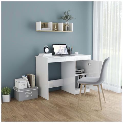 Lusso Casadino -  Scrivania Bianco Lucido 100x50x76 Cm In Legno Multistrato - Foto 2
