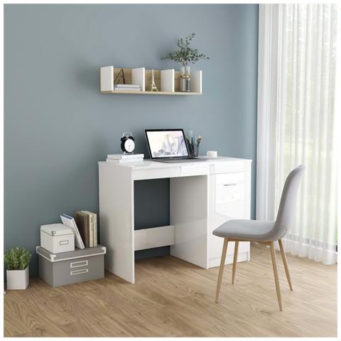Lusso Casadino -  Scrivania Bianco Lucido 100x50x76 Cm In Legno Multistrato - Foto 8