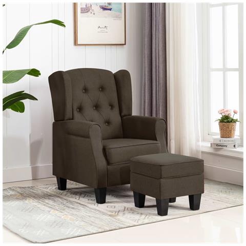 Poltrona Con Poggiapiedi Marrone In Tessuto - Foto 8