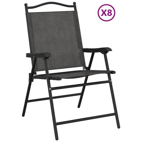 Sedie Giardino Pieghevoli 8 Pz Acciaio Grigio Mélange Textilene - Foto 1