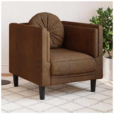 Poltrona Con Cuscino Marrone In Similpelle Scamosciata - Foto 8