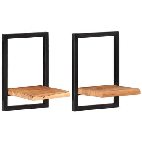 Lusso Casadino -  Mensole Parete 2 Pz 25x25x35 Cm Legno Massello Acacia E Acciaio - Foto 1