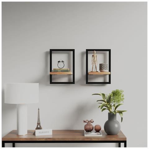 Lusso Casadino -  Mensole Parete 2 Pz 25x25x35 Cm Legno Massello Acacia E Acciaio - Foto 7