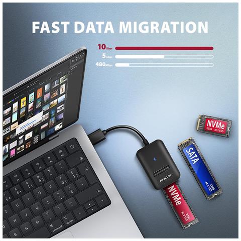 ADM2-AM USB-A 10Gbps - M. 2 NVMe & SATA SSD adaptér, kabelis USB-A 10cm Box esterno SSD Nero - Foto 2