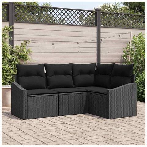Set da giardino in 4 pezzi con cuscini in Polyrattan nero - Foto 2