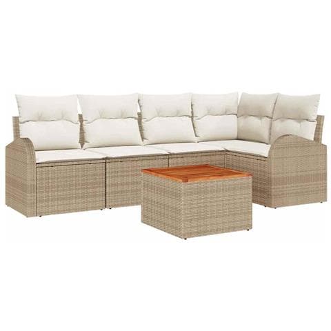 Set Divano da Giardino a 6 Pezzi con Cuscini Beige Polyrattan Acacia - Foto 1