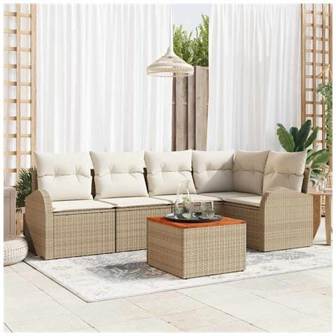 Set Divano da Giardino a 6 Pezzi con Cuscini Beige Polyrattan Acacia - Foto 2