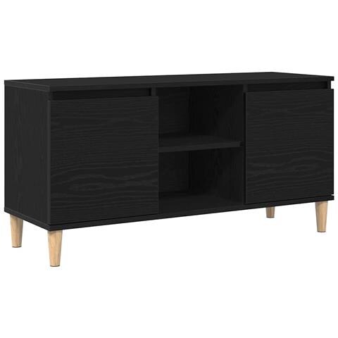 Mobile TV con gambe in legno Nero Rovere 102x35x50 cm - Foto 1