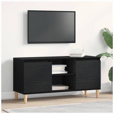 Mobile TV con gambe in legno Nero Rovere 102x35x50 cm - Foto 2
