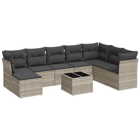 Set Divano da Giardino 9pz con Cuscini Grigio Chiaro Polyrattan - Foto 1