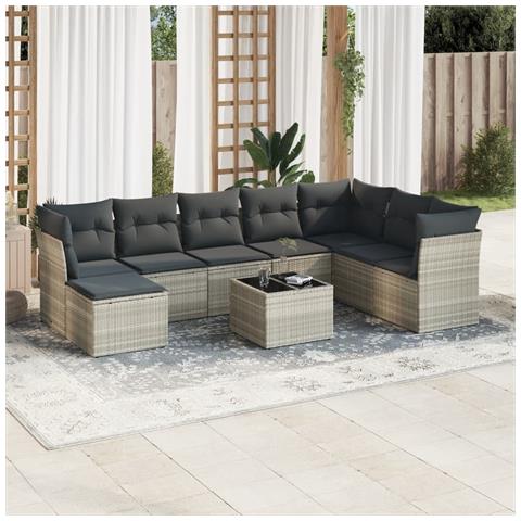Set Divano da Giardino 9pz con Cuscini Grigio Chiaro Polyrattan - Foto 2