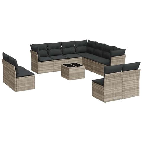 Set Divano Giardino 12 pz con Cuscini Grigio Chiaro Polyrattan - Foto 1