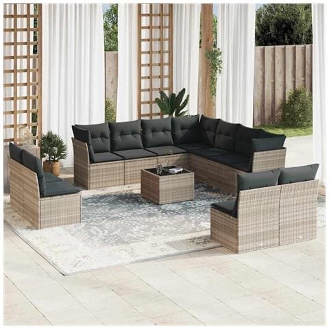 Set Divano Giardino 12 pz con Cuscini Grigio Chiaro Polyrattan - Foto 2