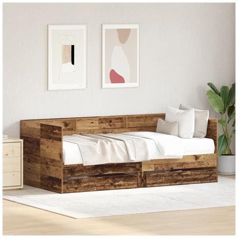 Letto a Giorno con Cassetto Legno Vecchio Legno Ingegnerizzato - Foto 2