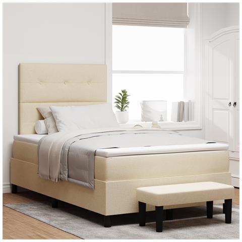 Letto box spring con materasso e panchina crema 120x200 cm tessuto - Foto 2