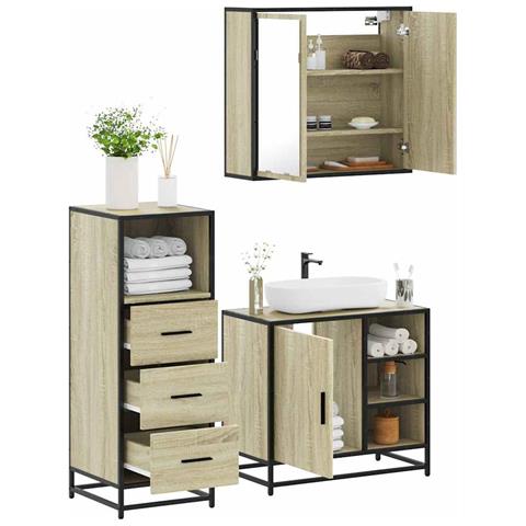 Set Mobili da Bagno 3 pz Rovere Sonoma in Legno Multistrato - Foto 2