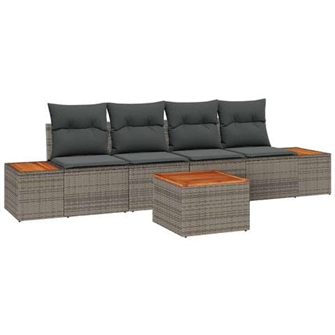 Set Divano da Giardino con cuscino 5 pcs Grigio Poly Rattan - Foto 1