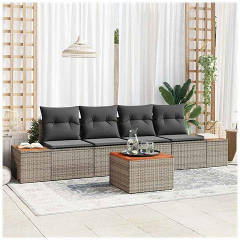 Set Divano da Giardino con cuscino 5 pcs Grigio Poly Rattan - Foto 2