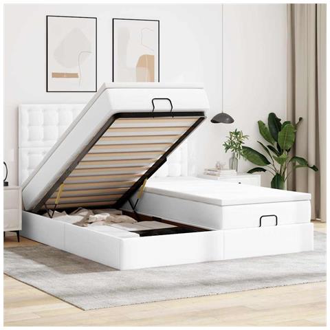 Pouf Letto con Materassi e LED Bianco Puro 180x200cm Similpelle - Foto 2