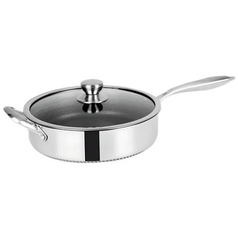 Padella Con Bordo Alto 28 Cm Rivestimento A Nido D'ape Con Manico Lungo E Coperchio, Argento - Foto 1