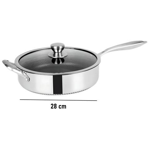 Padella Con Bordo Alto 28 Cm Rivestimento A Nido D'ape Con Manico Lungo E Coperchio, Argento - Foto 5