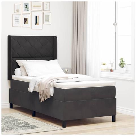 Letto a molle con materasso con led Nero 90 x 190 cm Velluto - Foto 2