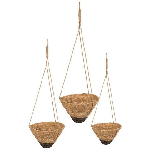 Set Di 3 Cestini Sospesi In Fibra Naturale Marrone - Foto 1