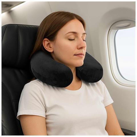 Cuscino da Viaggio per il Collo Nero 27 x 27 x 8 cm - Foto 2