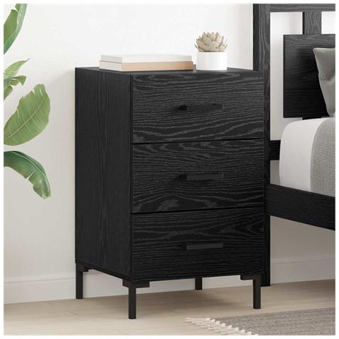 Armadio da Notte Rovere Nero 40 x 40 x 66 cm Legno multistrato - Foto 2