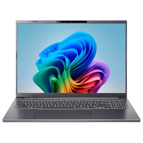 Aspire 16 AI NX.JLNEG. 00A laptop Copilot+ PC Qualcomm Snapdragon X1-26-100 Computer portatile 40,6 cm (16") WUXGA 32 GB LPDDR5x-SDRAM 1 TB SSD Wi-Fi 7 (802.11be) Windows 11 Home Tedesco Grigio - Foto 1