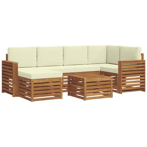 Set divani 7 pcs Naturale e Crema Legno di Acacia Massello - Foto 1