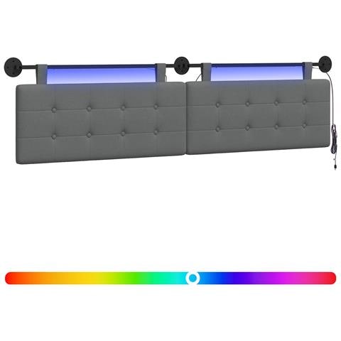 Testiera sospesa Con luce LED Grigio Scuro Tessuto - Foto 1
