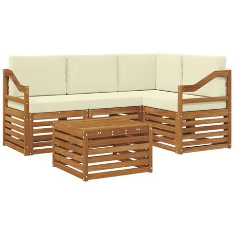 Set di divani da esterno con cuscino 5 pcs Naturale e Crema - Foto 1