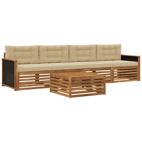 Set di divani da esterno con cuscino 5 pcs Naturale e Beige - Foto 1