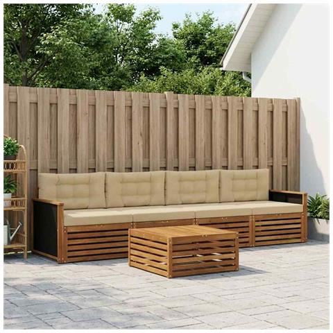 Set di divani da esterno con cuscino 5 pcs Naturale e Beige - Foto 2