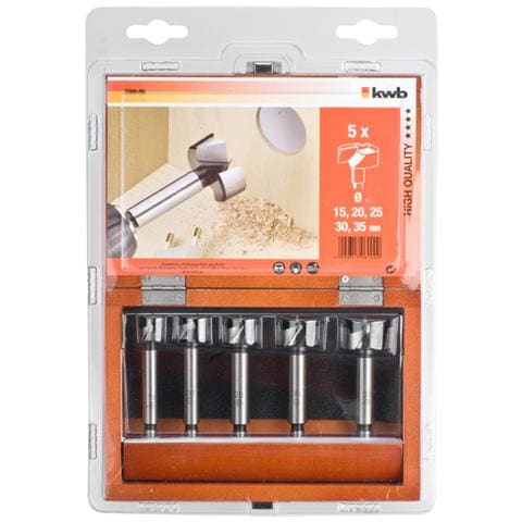 706000, Drill, Set di punte per trapano, Faesite, Hardwood, Legno dolce, Acciaio inossidabile, Legno, Argento, Ø 15, 20, 25, 30, 35 mm, Blister - Foto 2