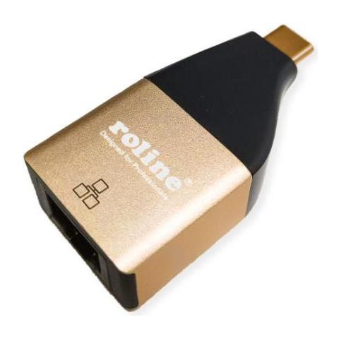 12.02.1111 Adattatore Per Inversione Del Genere Dei Cavi Usb Type C Rj-45 Nero, Oro - Foto 1