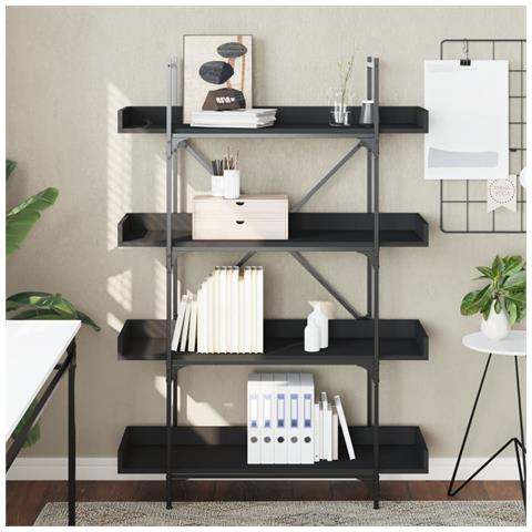Libreria A 4 Ripiani Nera 100x33x145,5 Cm In Legno Multistrato - Foto 3