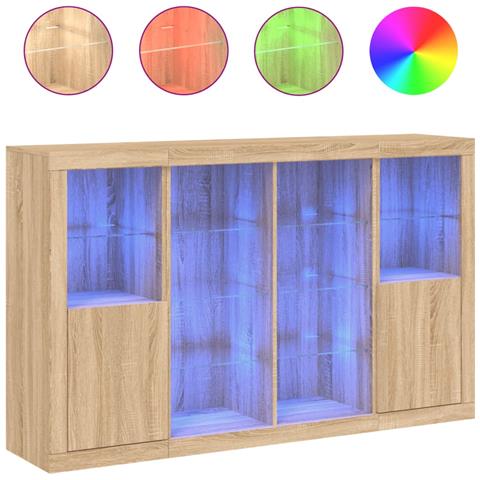 Credenze Con Luci Led 3 Pz Rovere Sonoma In Legno Multistrato - Foto 2
