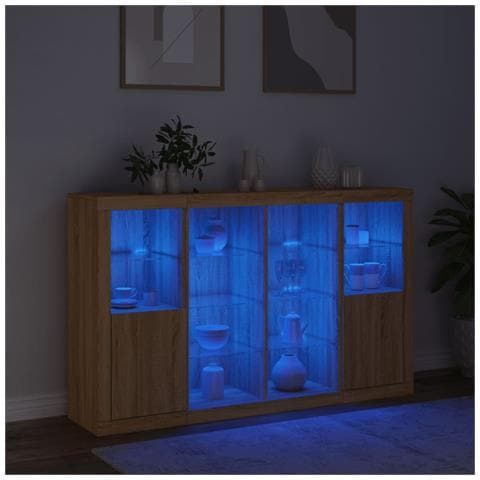 Credenze Con Luci Led 3 Pz Rovere Sonoma In Legno Multistrato - Foto 3