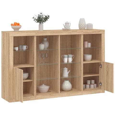 Credenze Con Luci Led 3 Pz Rovere Sonoma In Legno Multistrato - Foto 1