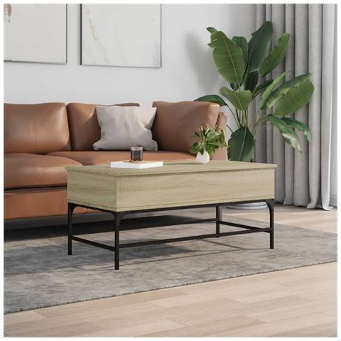Tavolino Rovere Sonoma 100x50x45 Cm Legno Multistrato E Metallo - Foto 3