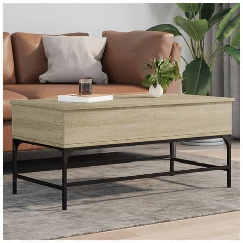 Tavolino Rovere Sonoma 100x50x45 Cm Legno Multistrato E Metallo - Foto 1